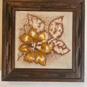 Vintage Ceramica S. Marco Wood Framed Floral Tile Made in Italy